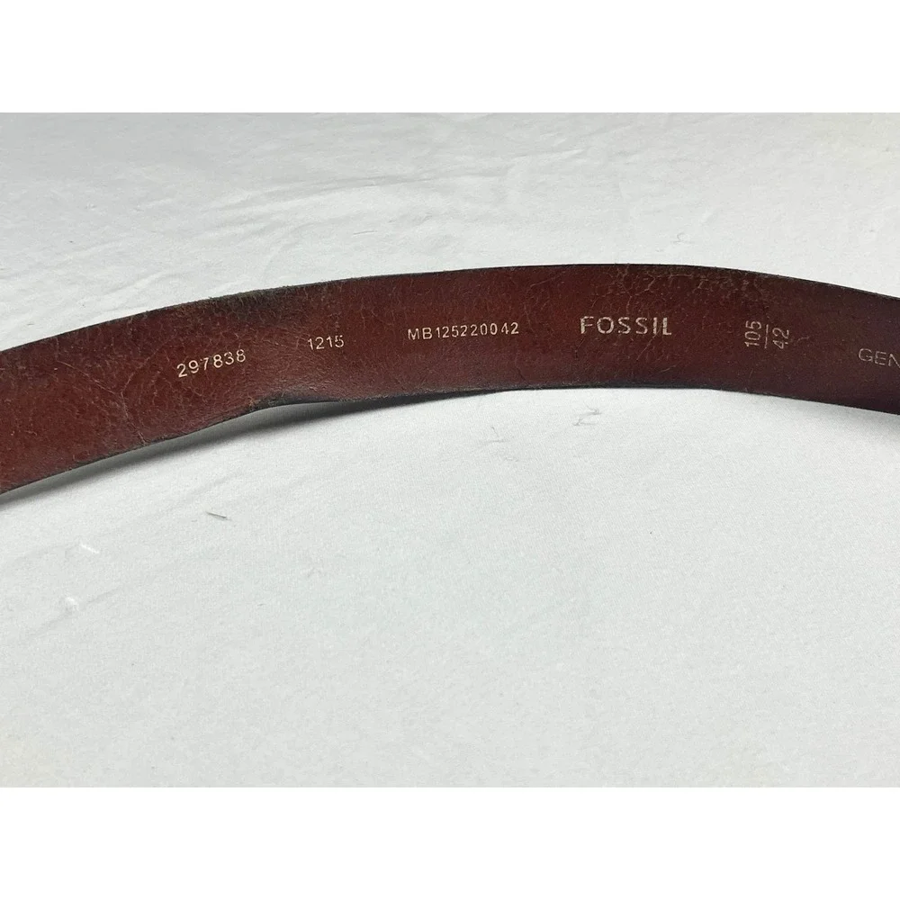 Fossil Mens Dark Brown Genuine Leather Belt Silver Buckle 42 Classy Business